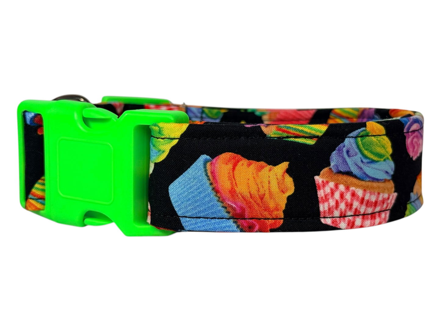 Rainbow Cupcakes Food Handmade dog collar,  Handmade Pet Collar with Heavy-Duty Webbing & Stainless Steel Hardware