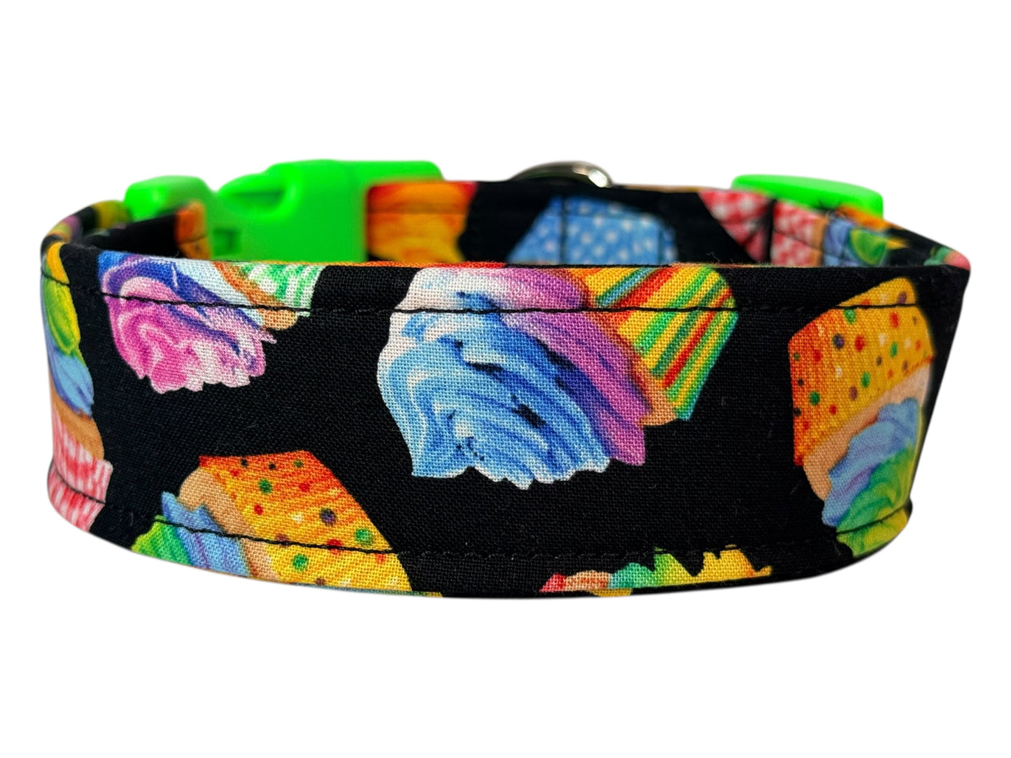 Rainbow Cupcakes Food Handmade dog collar,  Handmade Pet Collar with Heavy-Duty Webbing & Stainless Steel Hardware