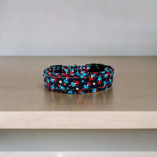 Cute patriotic Bomb popsicle dog collar, handmade adjustable side release dog collar