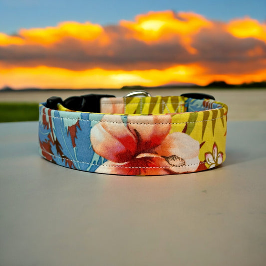 Tropical floral dog collar, handmade side release and adjustable