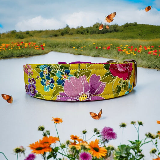 Floral dog collar, side release adjustable, handmade