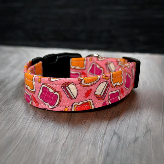 PB&J Peanut Butter and Jelly dog collar, handmade adjustable side release collar