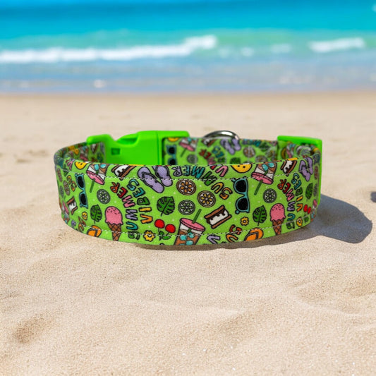 Summer Vibes Dog collar, handmade side release adjustable collar