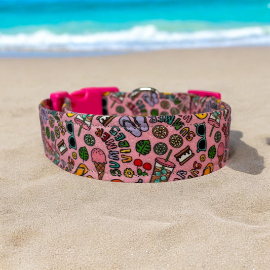 Summer Vibes Dog collar, handmade side release adjustable collar