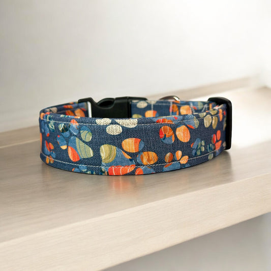 Fall Paw Print dog collar, handmade side release adjustable dog collar