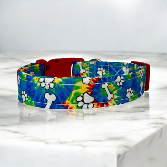 Tie Dye Hippy Dog Collar – Tie Dye Handmade Pet Collar with Heavy-Duty Webbing & Stainless Steel Hardware