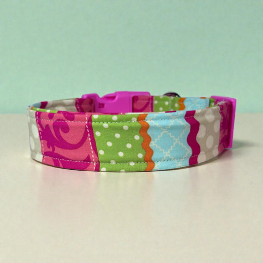 Decorative Striped Handmade dog collar,  Handmade Pet Collar with Heavy-Duty Webbing & Stainless Steel Hardware