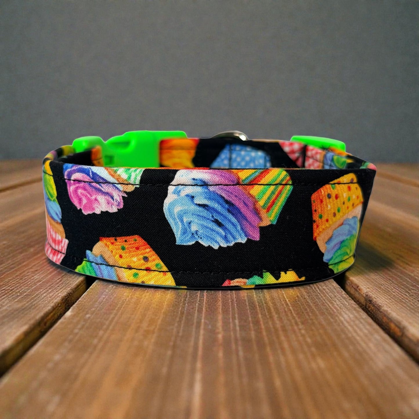 Rainbow Cupcakes Food Handmade dog collar,  Handmade Pet Collar with Heavy-Duty Webbing & Stainless Steel Hardware