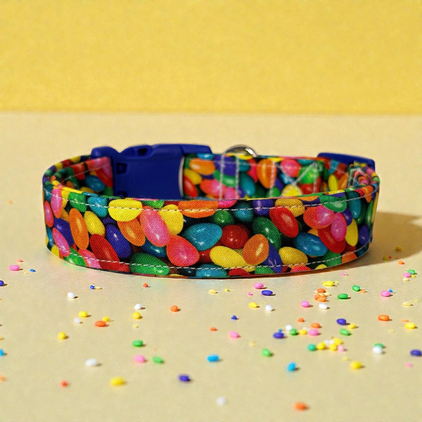 Jelly bean Easter Food Handmade dog collar,  Handmade Pet Collar with Heavy-Duty Webbing & Stainless Steel Hardware
