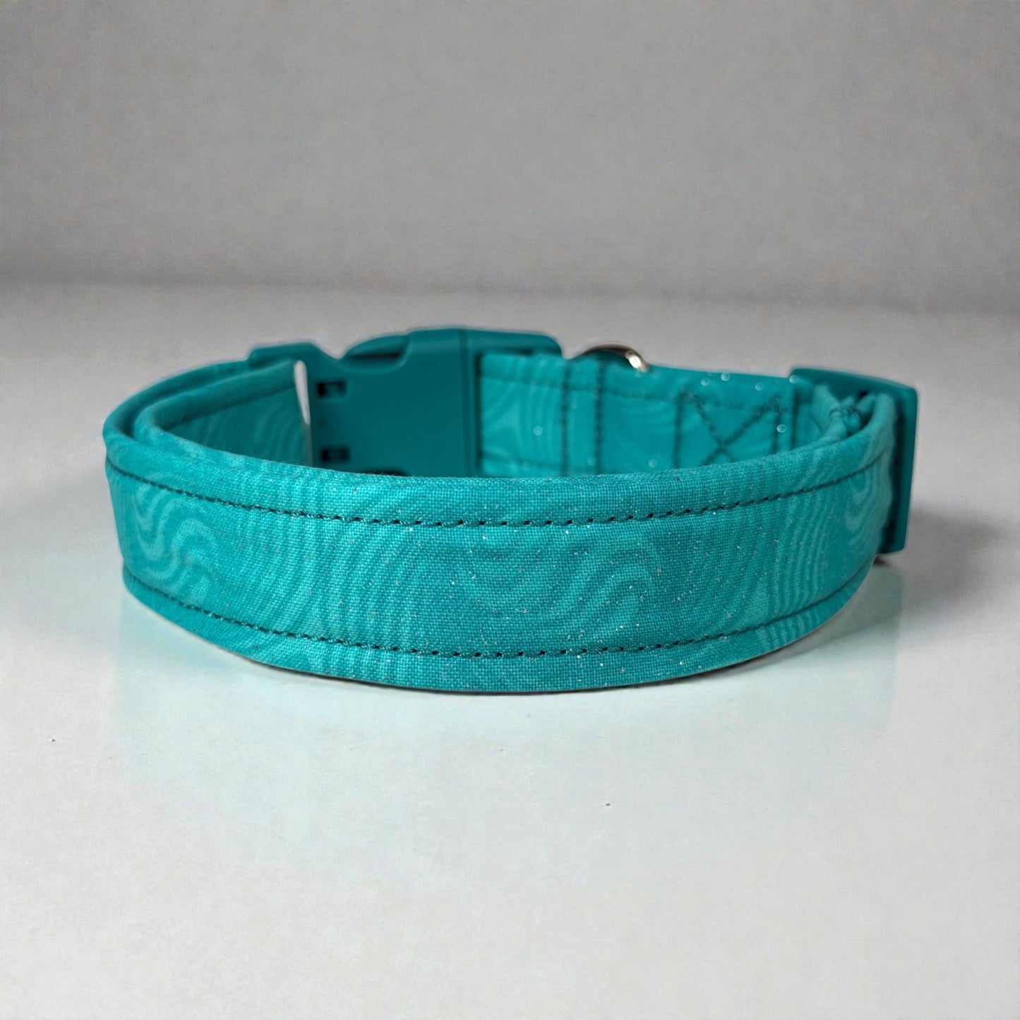 Teal Sparkle Handmade dog collar,  Handmade Pet Collar with Heavy-Duty Webbing & Stainless Steel Hardware