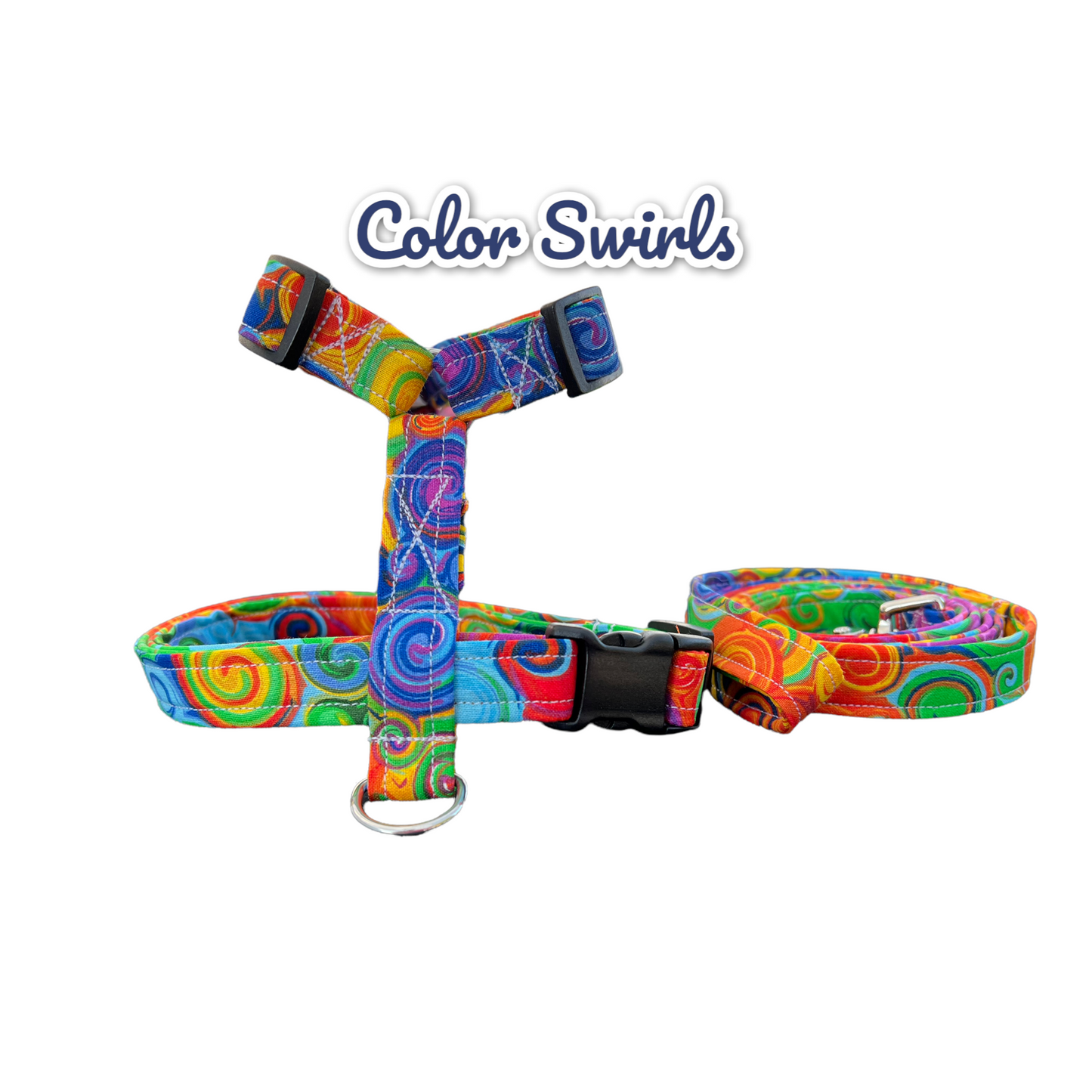 Rainbow swirls dog harness and leash set, standard roman dog harness, step in dog harness, matching leash, pet harness