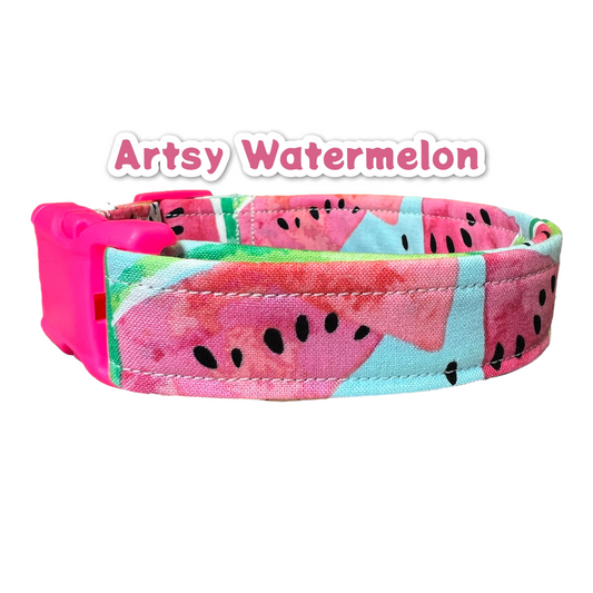 Watermelon dog collar, girl dog collar, food dog collar, washable, eco friendly, adjustable, side release collar, pink, blue, watermelon