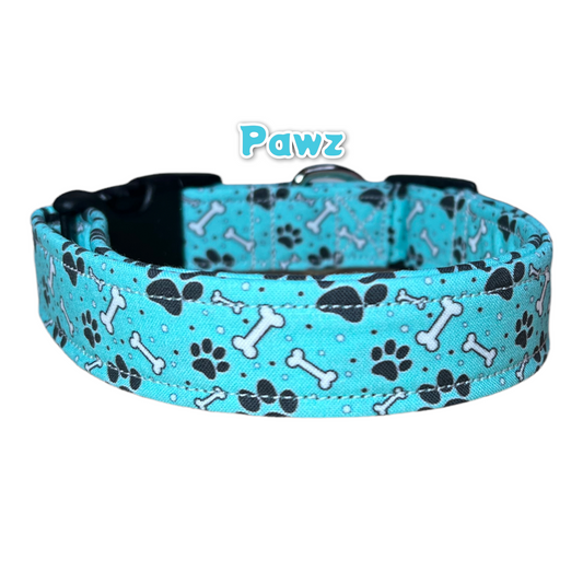 Paw print and bone dog collar, paw print dog collar, quick release dog collar, washable, adjustable, fabric dog collar