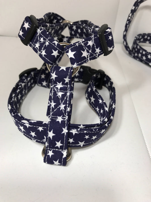 Dog harness, Harness and leash, step in harness, standard harness, dog harness set, adjustable, patriotic, stars, red, blue, made in USA