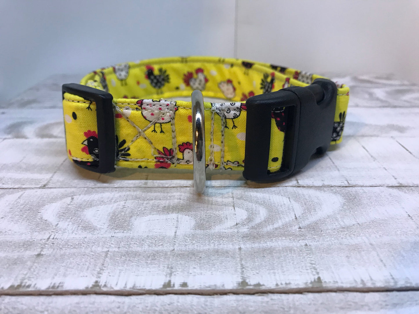 Chicken dog collar, funny dog collar, yellow dog collar, side release collar, adjustable, washable, fabric dog collar, chickens, yellow