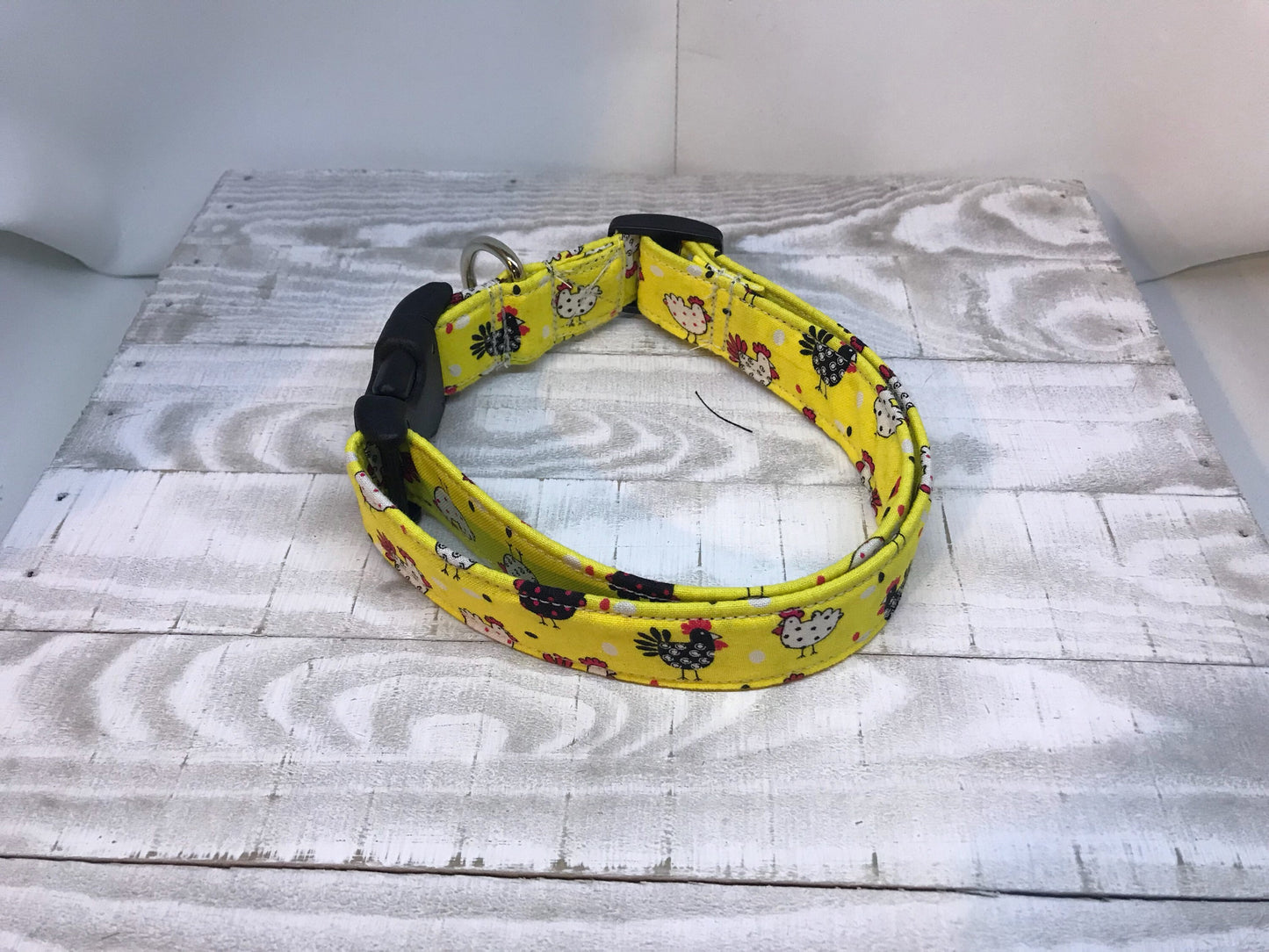 Chicken dog collar, funny dog collar, yellow dog collar, side release collar, adjustable, washable, fabric dog collar, chickens, yellow