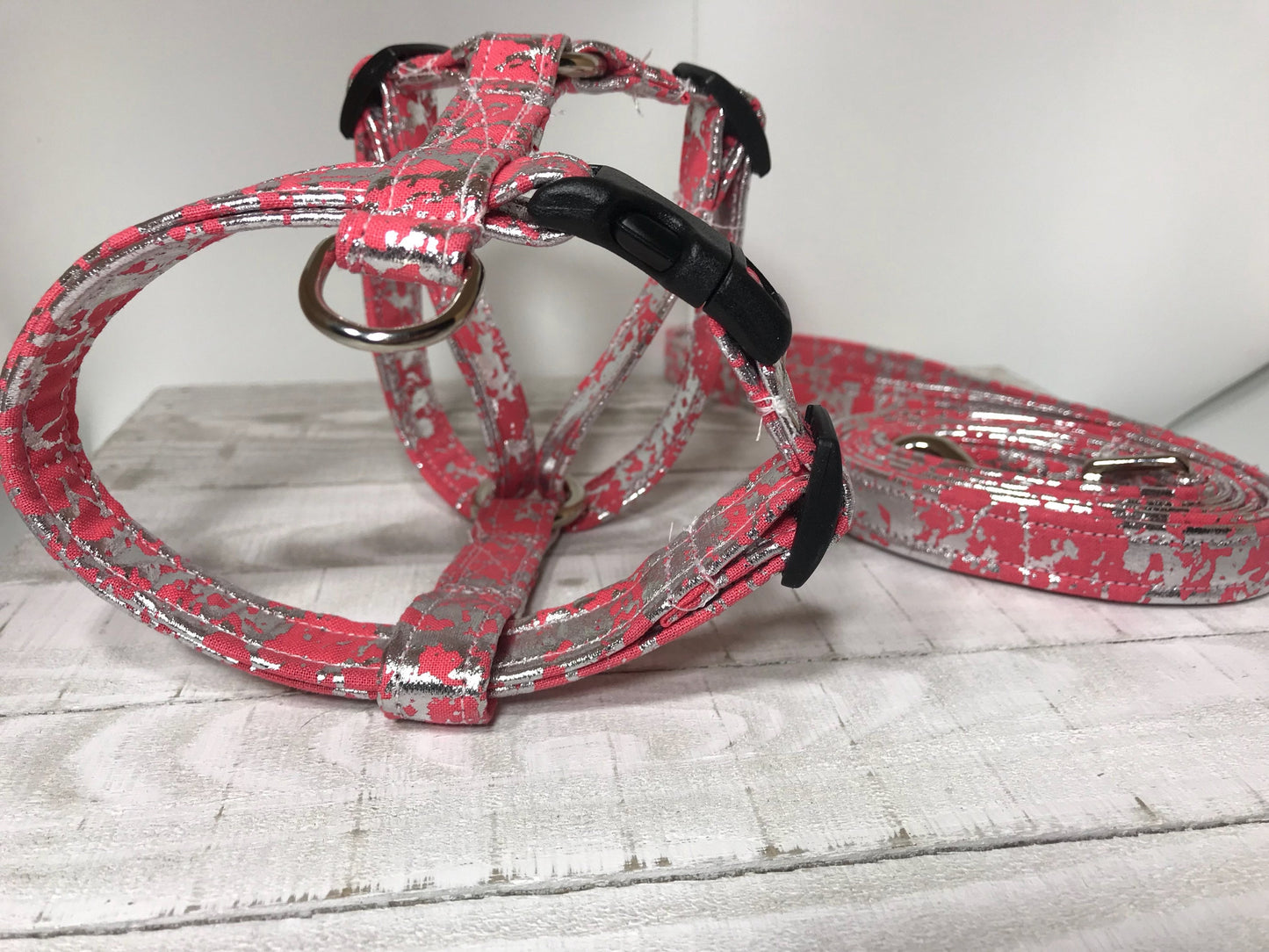 Dog harness, harness and leash, step in harness, standard harness, dog harness set, adjustable harness, silver foil, pink, blue, purple