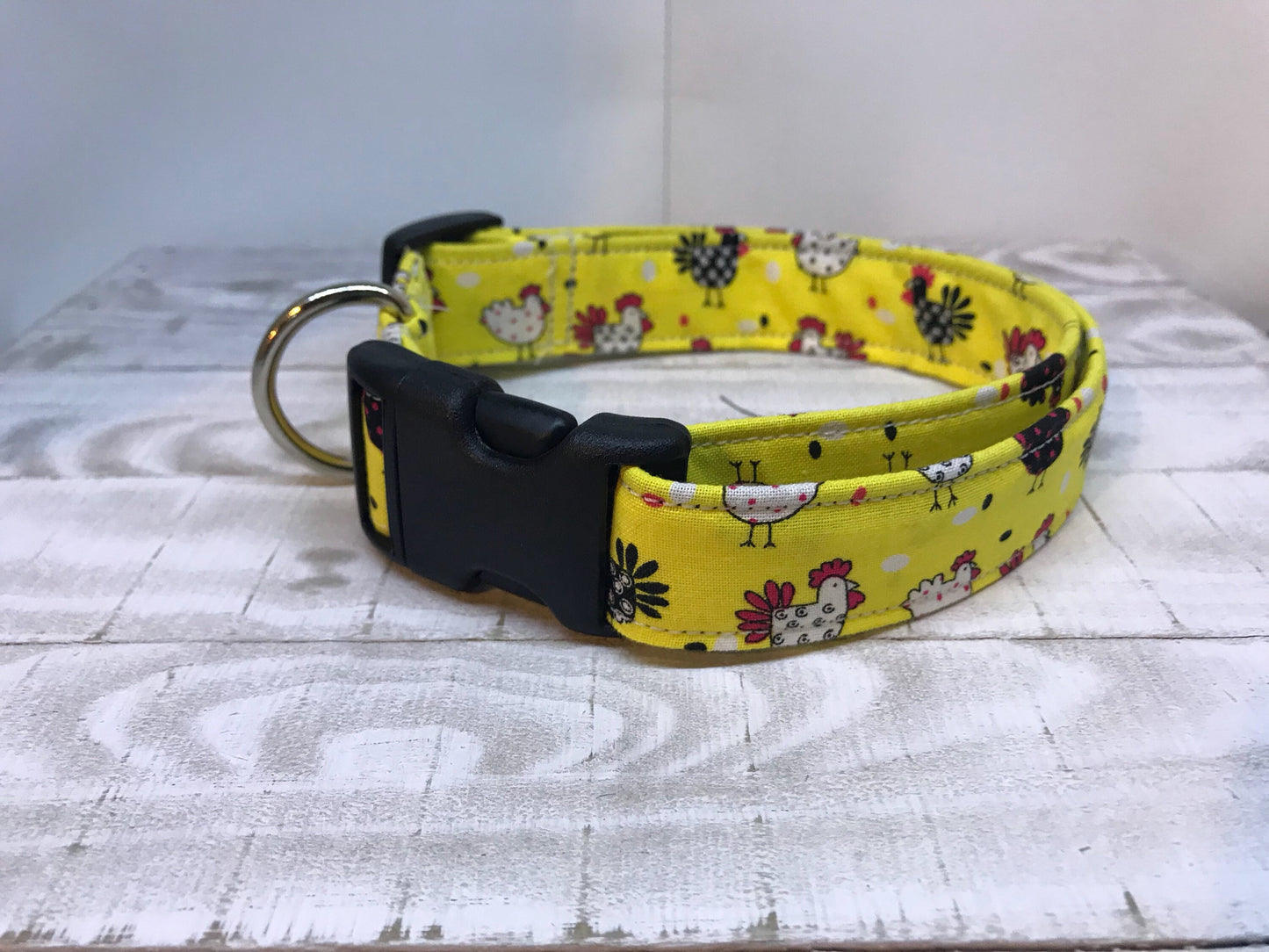 Chicken dog collar, funny dog collar, yellow dog collar, side release collar, adjustable, washable, fabric dog collar, chickens, yellow