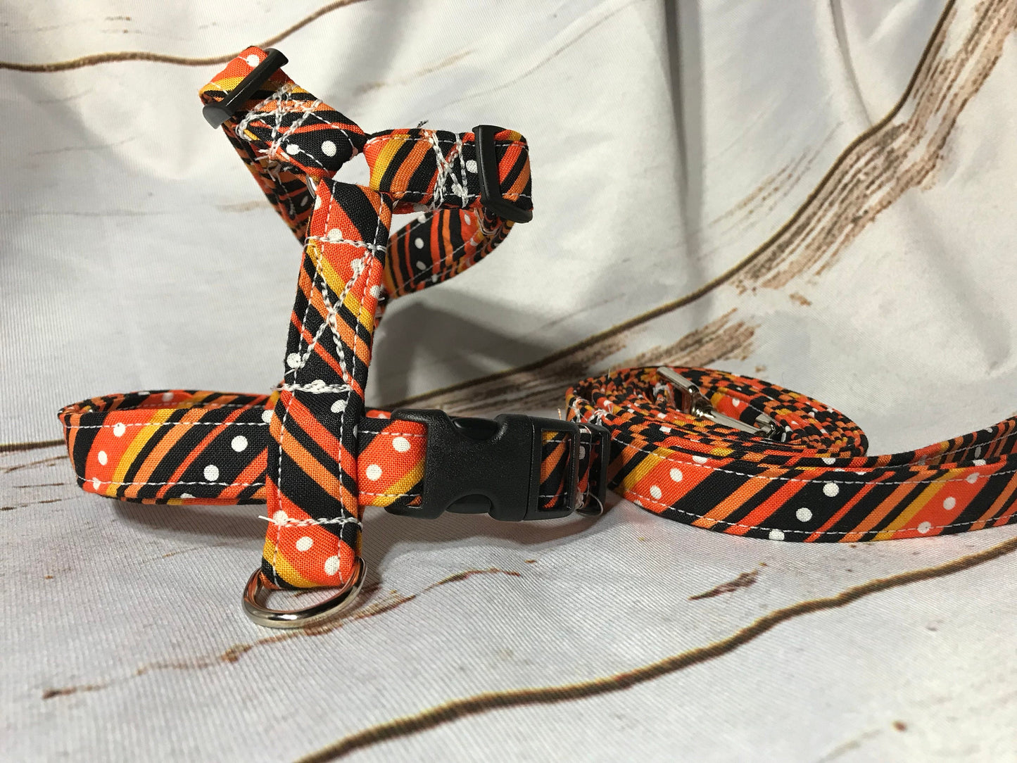 Dog harness, Harness and leash, step in harness, standard harness, dog harness set, striped dog harness, leash, orange and black, stripes