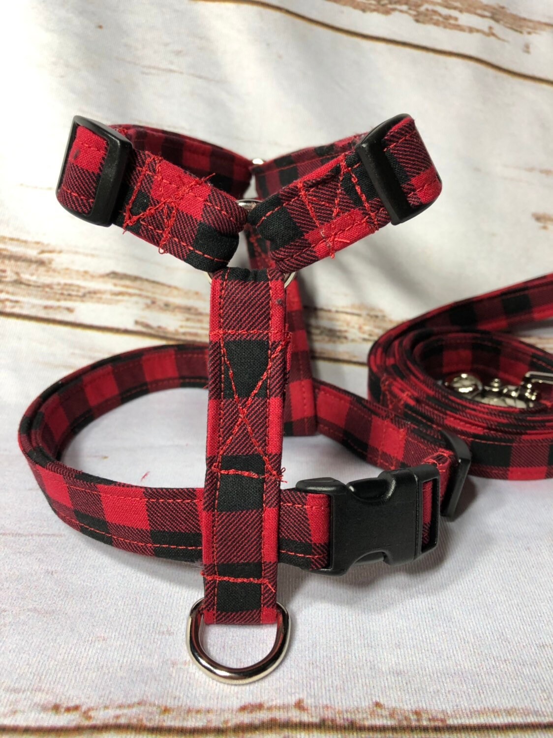 Dog harness, Harness and leash, step in harness, standard harness, dog harness set, plaid dog harness, buffalo plaid, buffalo check, red