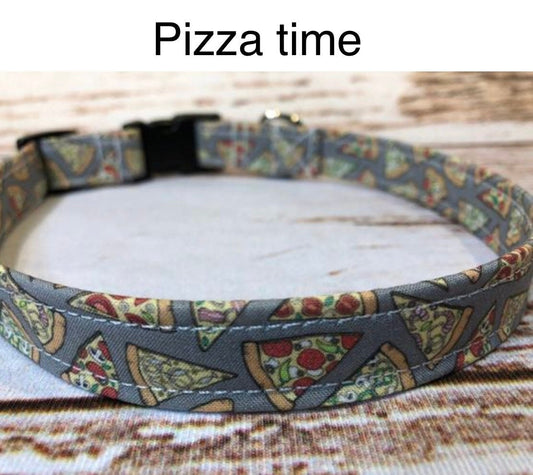 Pizza dog collar, funny dog collar, food dog collar, side release, adjustable collar, washable, fabric dog collar, gray, pizza, boy, unisex