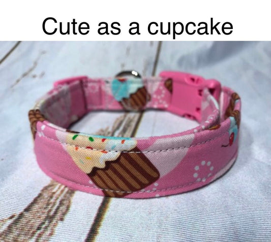 Cupcake dog collar, food dog collar, adjustable collar, washable, side release collar, pink, cupcakes, girl dog collar, eco friendly, cute