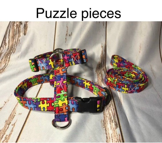 Dog harness, Harness and leash, step in harness, standard harness, dog harness set, autism harness, puzzle, autism awareness,  puzzle pieces