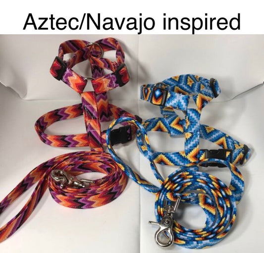 Dog harness, Harness and leash, step in harness, standard harness, dog harness set, navajo, southwest, Aztec, inspired print, blue, purple