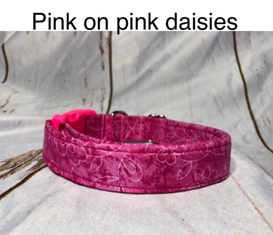 Pink floral dog collar, girl dog collar, adjustable collar, washable collar, side release collar, pink flowers, pink hardware, eco friendly
