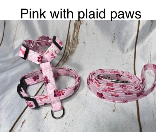 Dog harness, Harness and leash, step in harness, standard harness, dog halter, dog harness set, dog harness girl, pink, plaid, paws, hearts