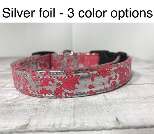Dog Collar, girl dog collar, boy dog collar, silver foiled dog collar, adjustable collar, buckle dog collar, silver foil, pink, purple, blue