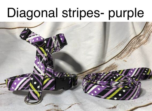 Dog harness, Harness and leash, step in harness, standard harness, dog harness set, dog halter, stripes, diagonal, striped, purple, green