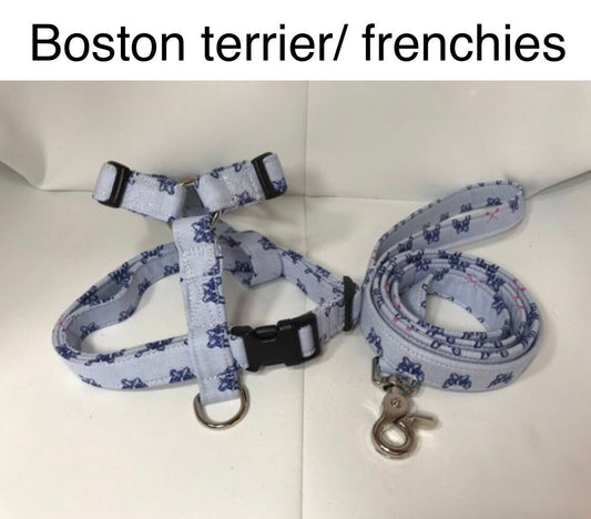 Dog harness, Harness and leash, step in harness, standard harness, matching leash, french bulldog, adjustable harness, boston terrier blue