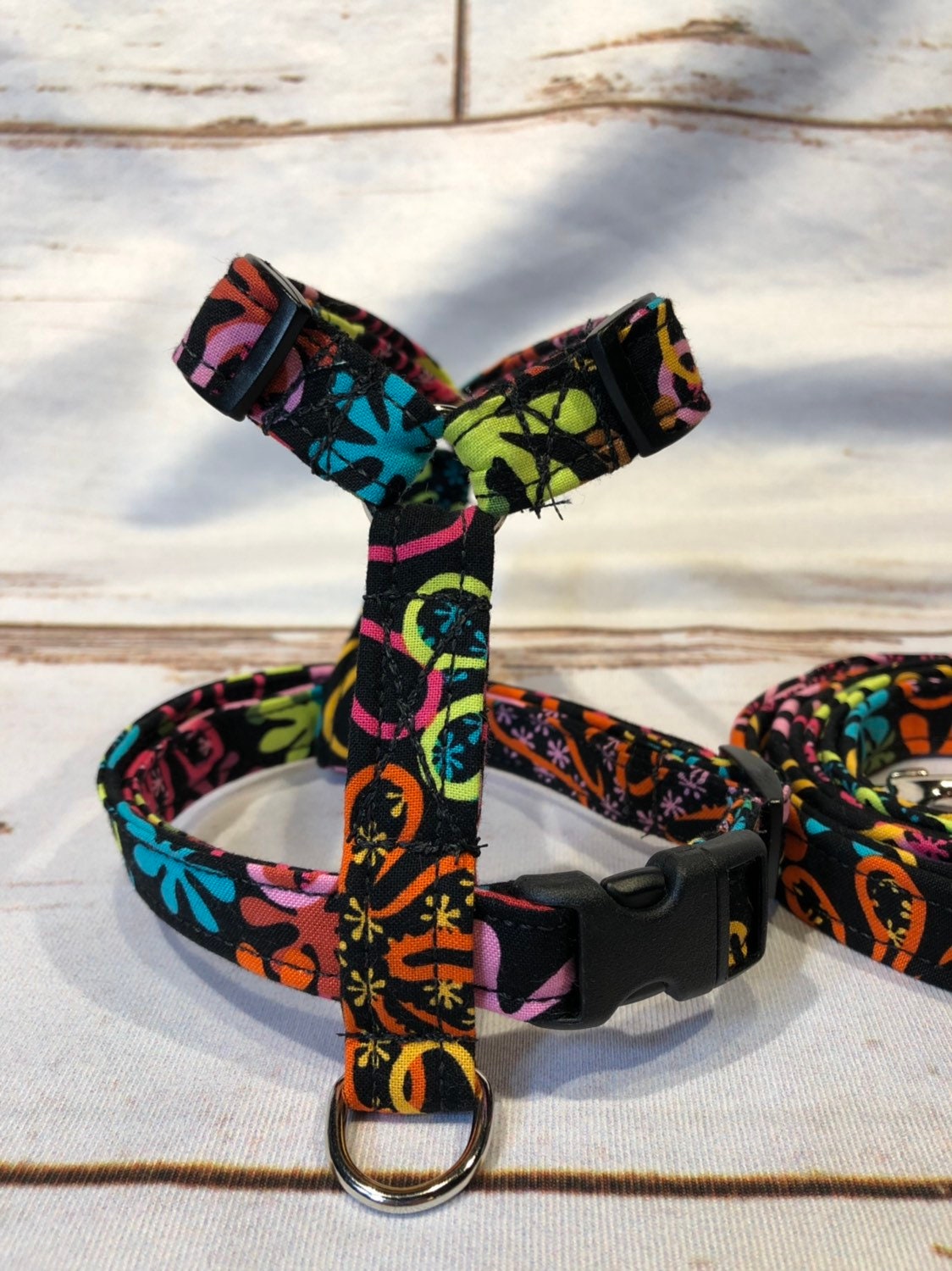 Dog harness, harness and leash, step in harness, standard harness, dog harness girl, dog harness set, adjustable harness, neon flowers