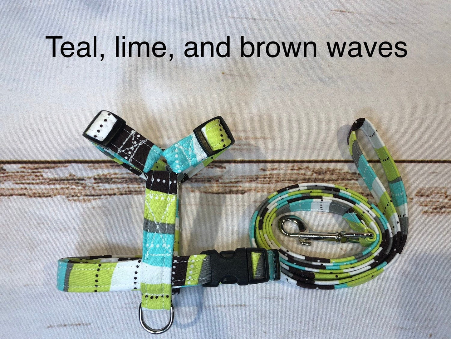 Dog harness, harness and leash, dog harness unisex, dog halter, leash, step in harness, standard harness, dog harness set, teal, lime, waves