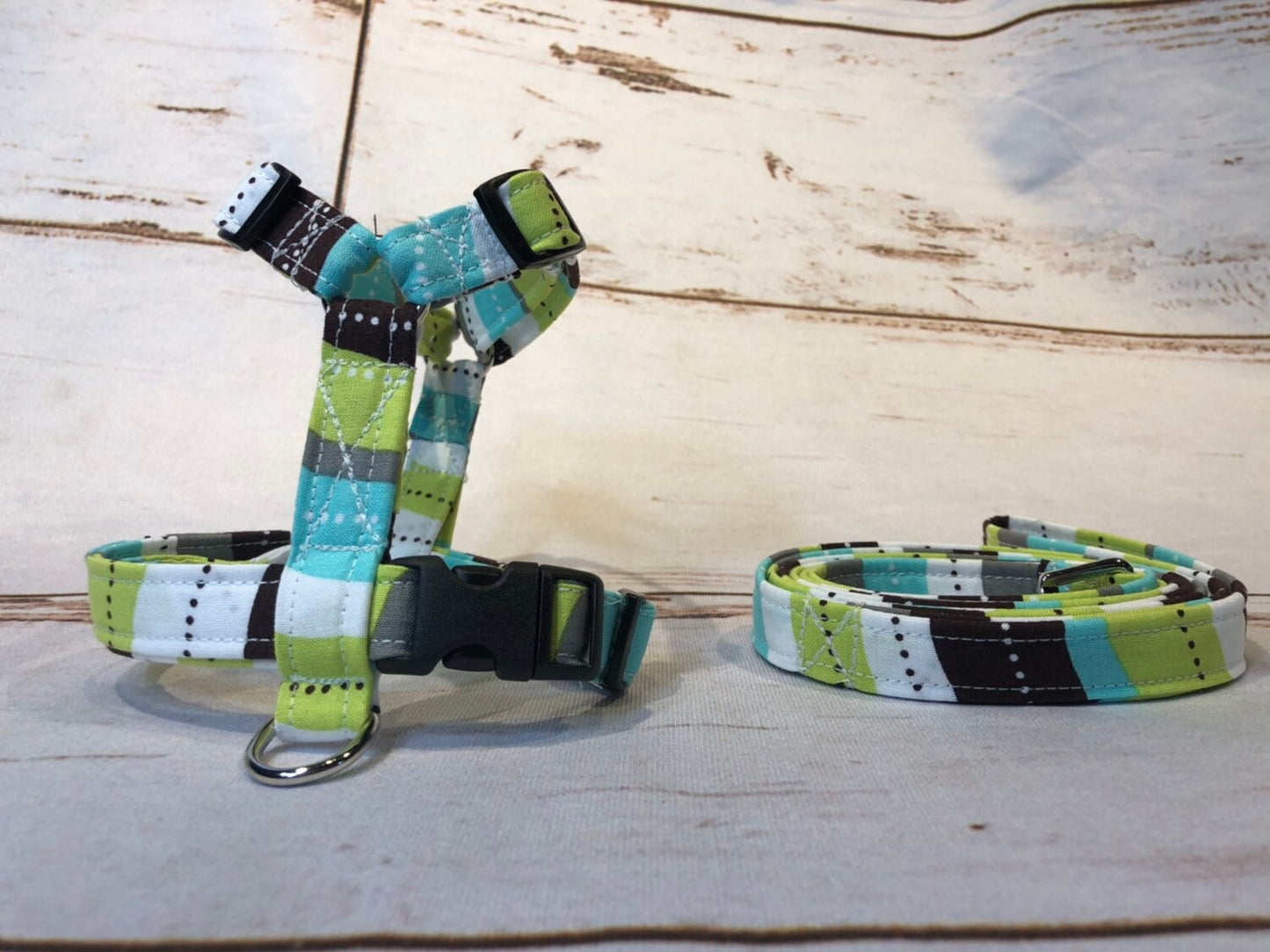 Dog harness, harness and leash, dog harness unisex, dog halter, leash, step in harness, standard harness, dog harness set, teal, lime, waves