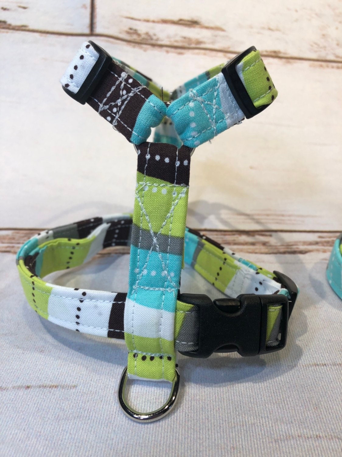 Dog harness, harness and leash, dog harness unisex, dog halter, leash, step in harness, standard harness, dog harness set, teal, lime, waves