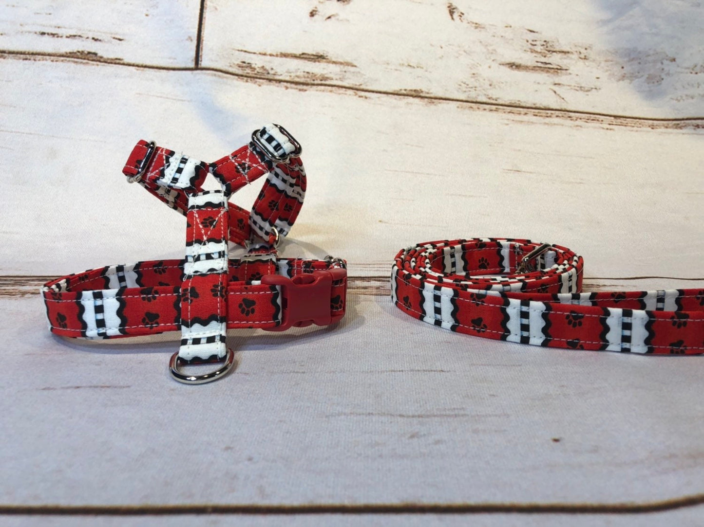 Dog harness, harness and leash, dog harness unisex, dog halter, leash, step in harness, standard harness, dog harness set, paws, red stripes