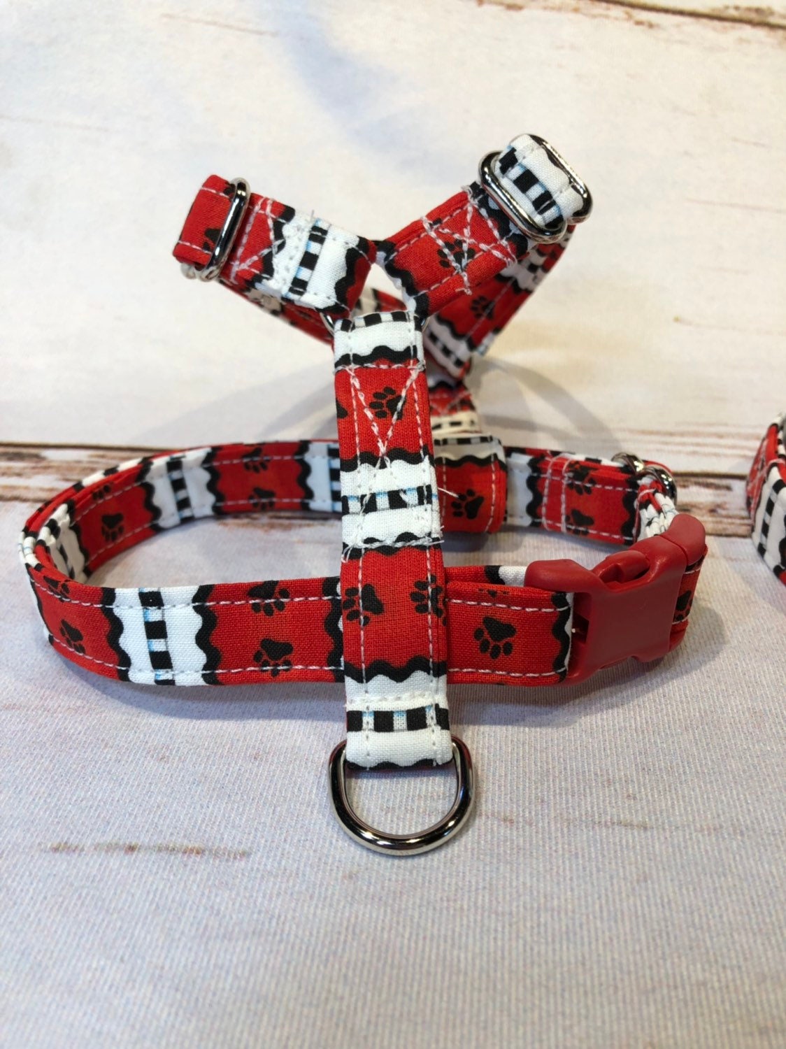 Dog harness, harness and leash, dog harness unisex, dog halter, leash, step in harness, standard harness, dog harness set, paws, red stripes