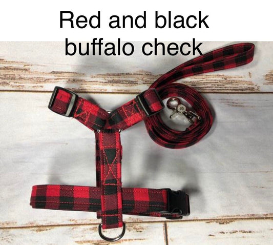 Dog harness, Harness and leash, step in harness, standard harness, dog harness set, plaid dog harness, buffalo plaid, buffalo check, red