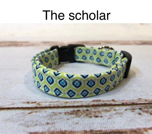 Dog Collar, dog collar boy, geometric dog  collar, adjustable collar, fabric dog collar, buckle dog collar,  geometric, scholarly, blue, green