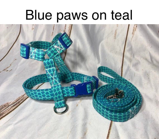 Dog harness, harness and leash, step in harness, Dog Harness set, standard harness, adjustable, dog harness boy, beach, blue, paws, on teal