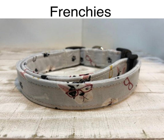 French bulldog dog collar, Frenchie dog collar, adjustable collar, washable collar, side release collar, fabric dog collar, french bulldog