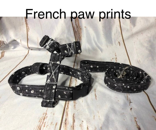 Dog harness, Harness and leash, step in harness, standard harness, dog harness set, adjustable, french, paris, puppy, paw prints