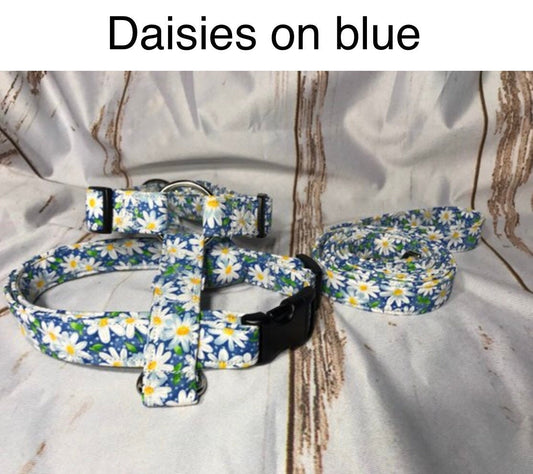 Dog harness, Harness and leash, step in harness, standard harness, dog harness set, dog harness girl, daisies, blue, daisies on blue