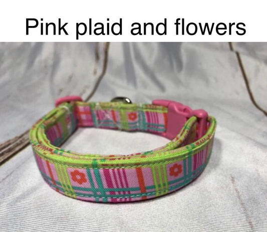 Dog Collar, girl dog collar, plaid dog collar, martingale, fabric, adjustable collar, buckle dog collar, pink, plaid, pink plaid, flowers