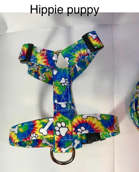 Dog harness, Harness and leash, step in harness, standard harness, dog harness set, tye die, hippy, tie dye harness, bones, tie dye print