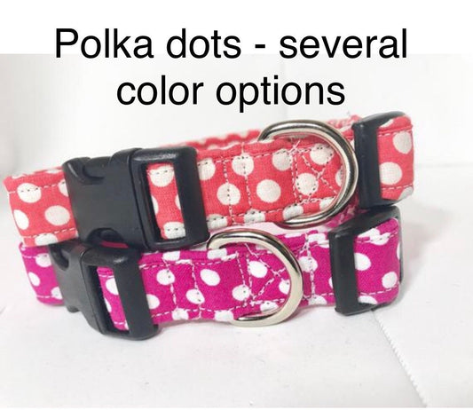 Polka dot dog collar, pink polka dot, blue, black, red, dog collar, polka dot, adjustable, washable, fabric dog collar, coral polka dot