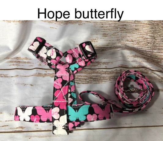 Dog harness, Harness leash set, matching leash, step in harness, standard harness, hope butterfly, cancer, awareness, cancer ribbon