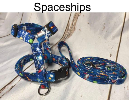 Dog harness, Harness and leash, step in harness, standard harness,  dog harness set, dog halter, boy dog harness, blue, spaceships, space